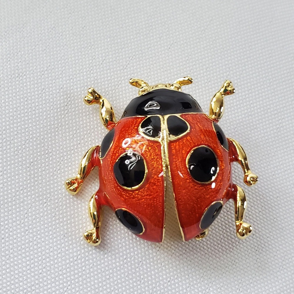 VTG Giovanni Ladybug Brooch Pin Gold-Tone Red & Black Enamel 1.25 Inches - Picture 8 of 12